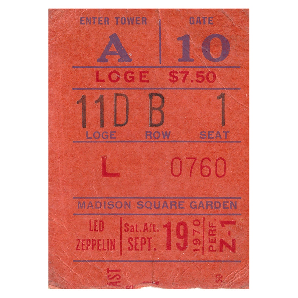 Concert Ticket <br>1970.09.19 <br>New York, NY (Afternoon)