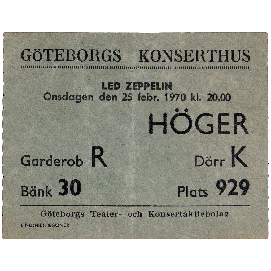 Concert Ticket <br>1970.02.25 <br>Goteborg, SE