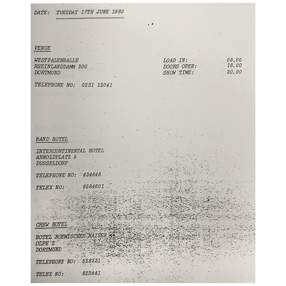 Concert Rarity <br>1980 <br>Over Europe Tour Itinerary - Image 3