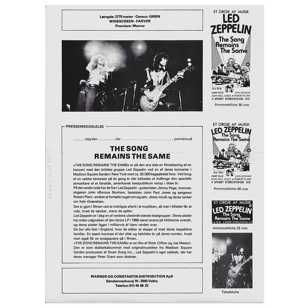TSRTS (1977) <br>Press Sheet (Denmark)
