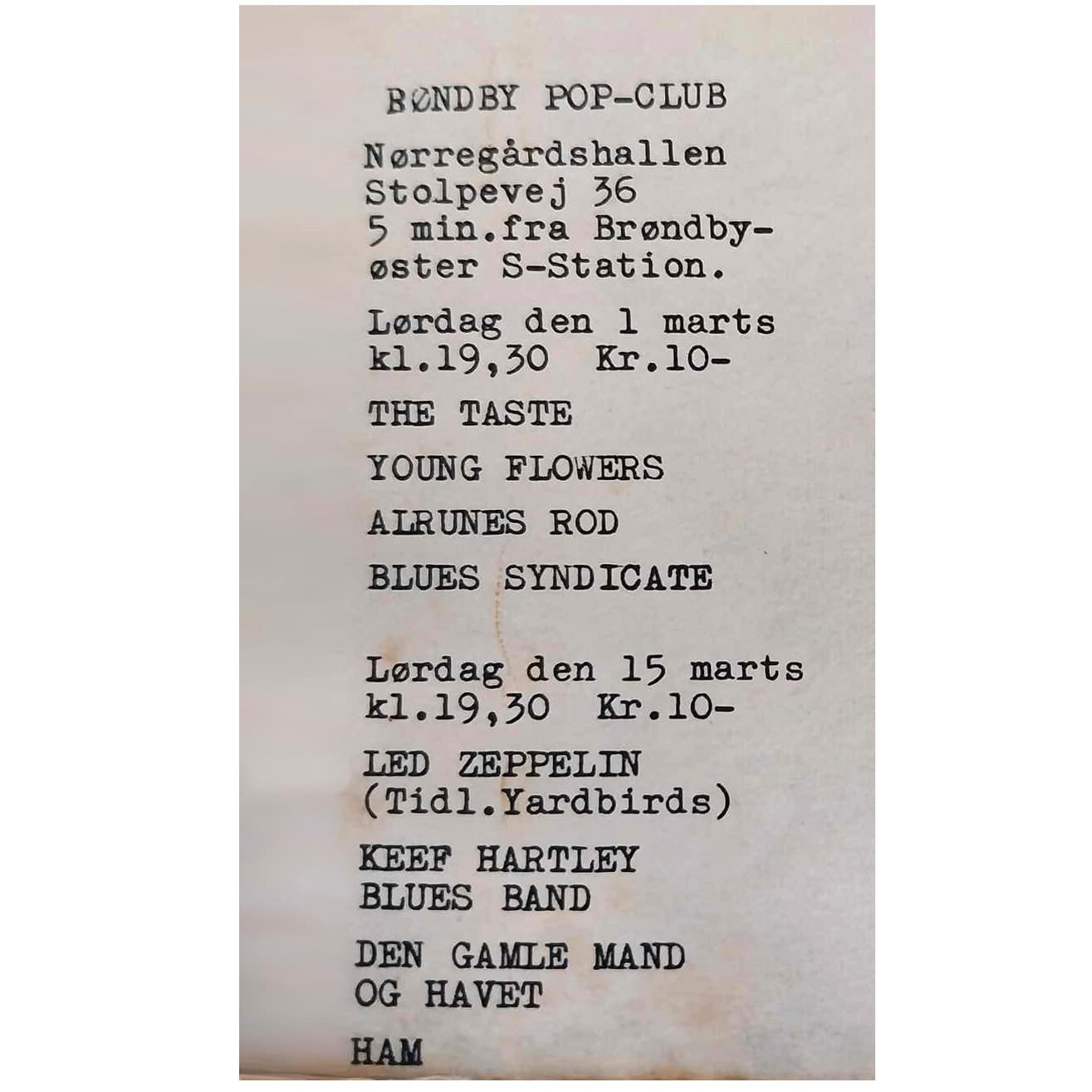 Concert Advertisement <br>1969.03.15 <br>Brondby, DK (Ad)