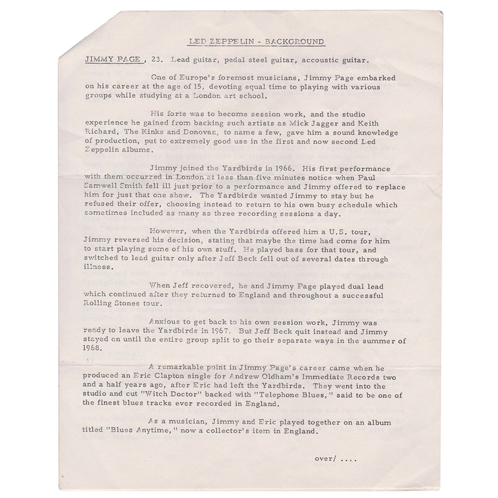 Led Zeppelin (1969) <br>Newsletter, Atlantic Promo (UK) - Image 2