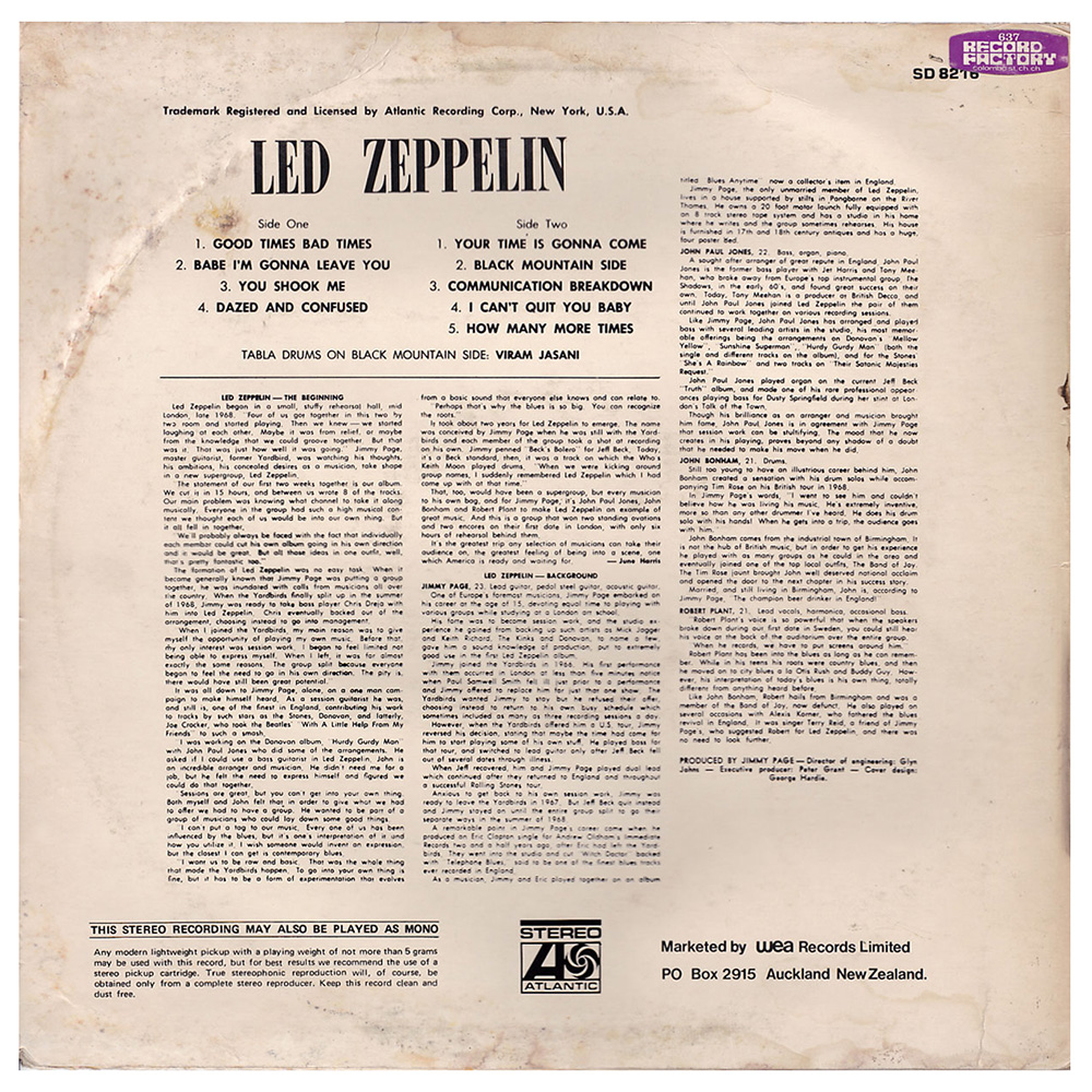 LP <br>Led Zeppelin <br>New Zealand (SD 8216) #3 - Image 2