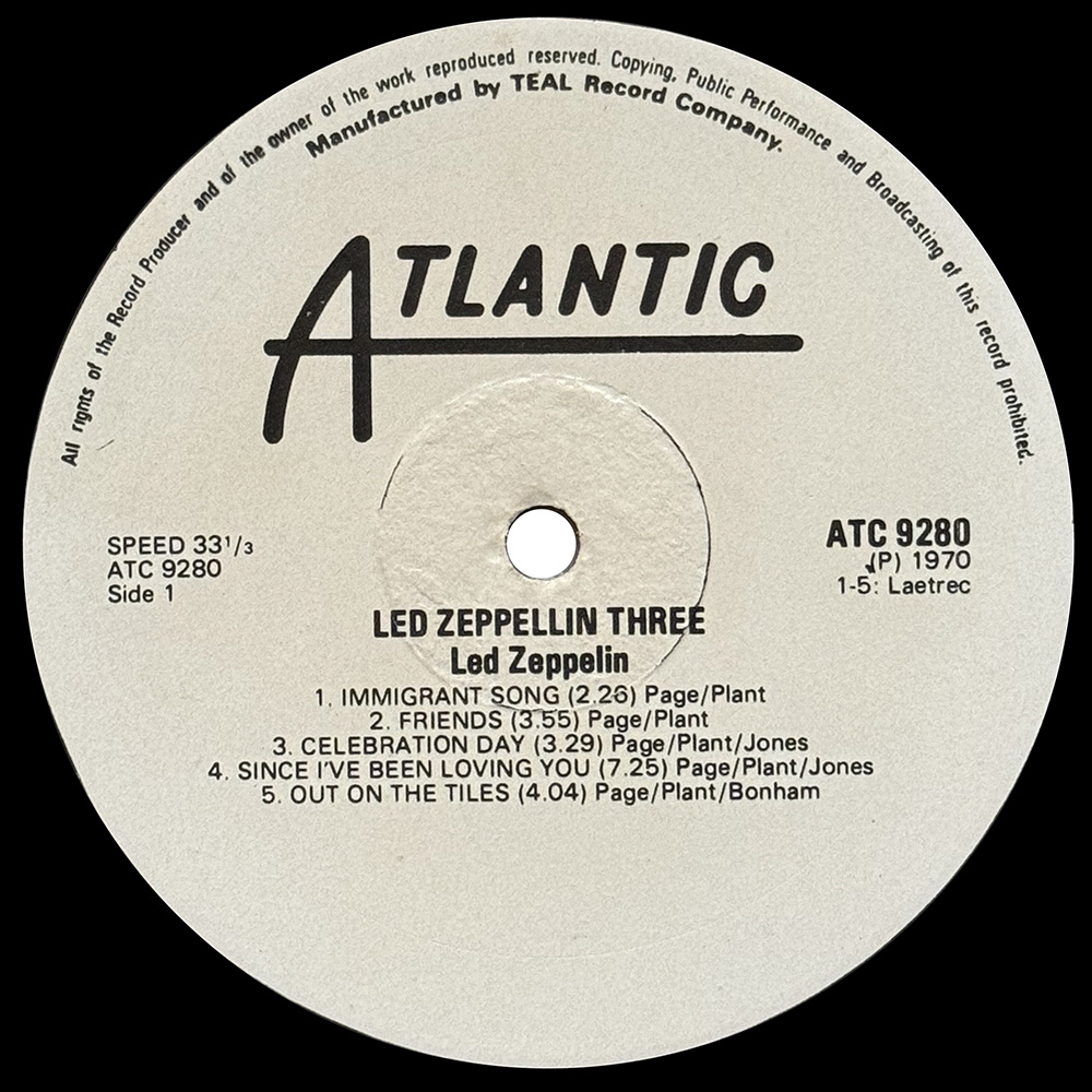 LP <br>Led Zeppelin III <br>Rhodesia (ATC 9280) Promo