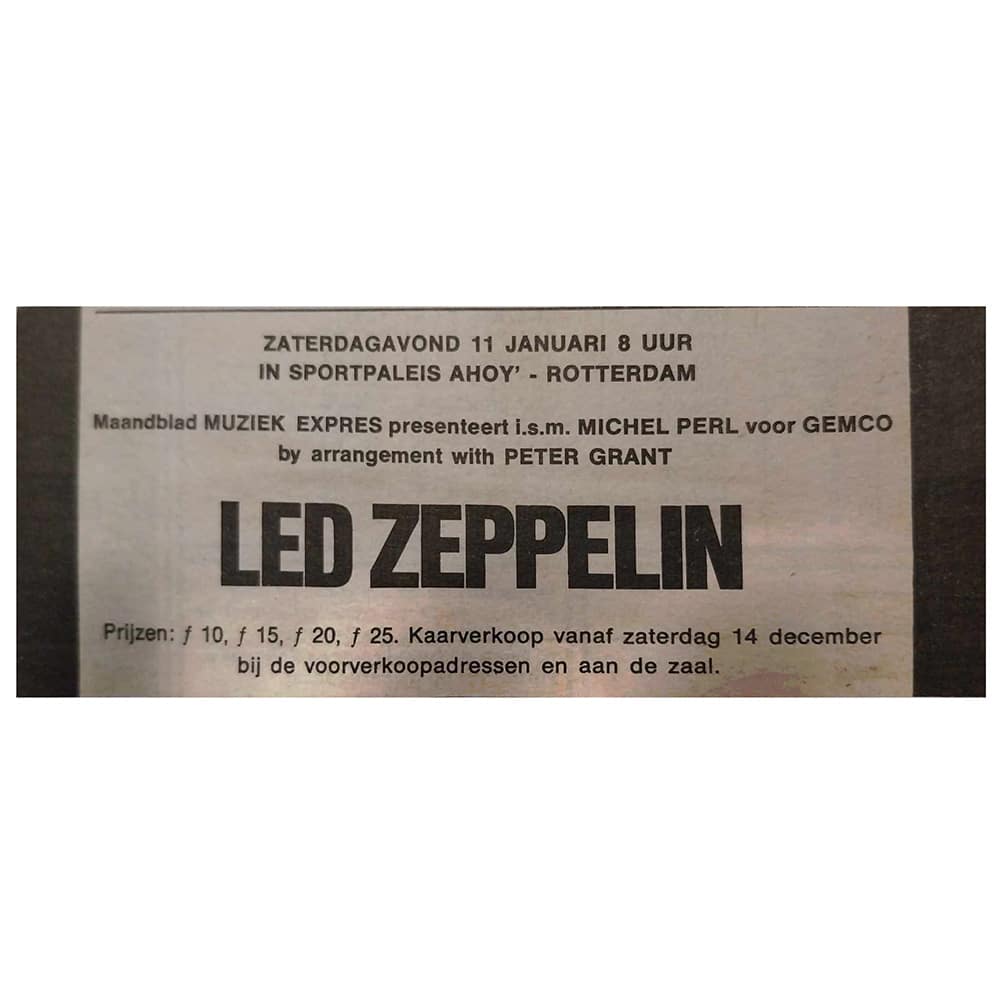 Concert Advertisement <br>1975.01.11 <br>Rotterdam, NL (Ad) #2