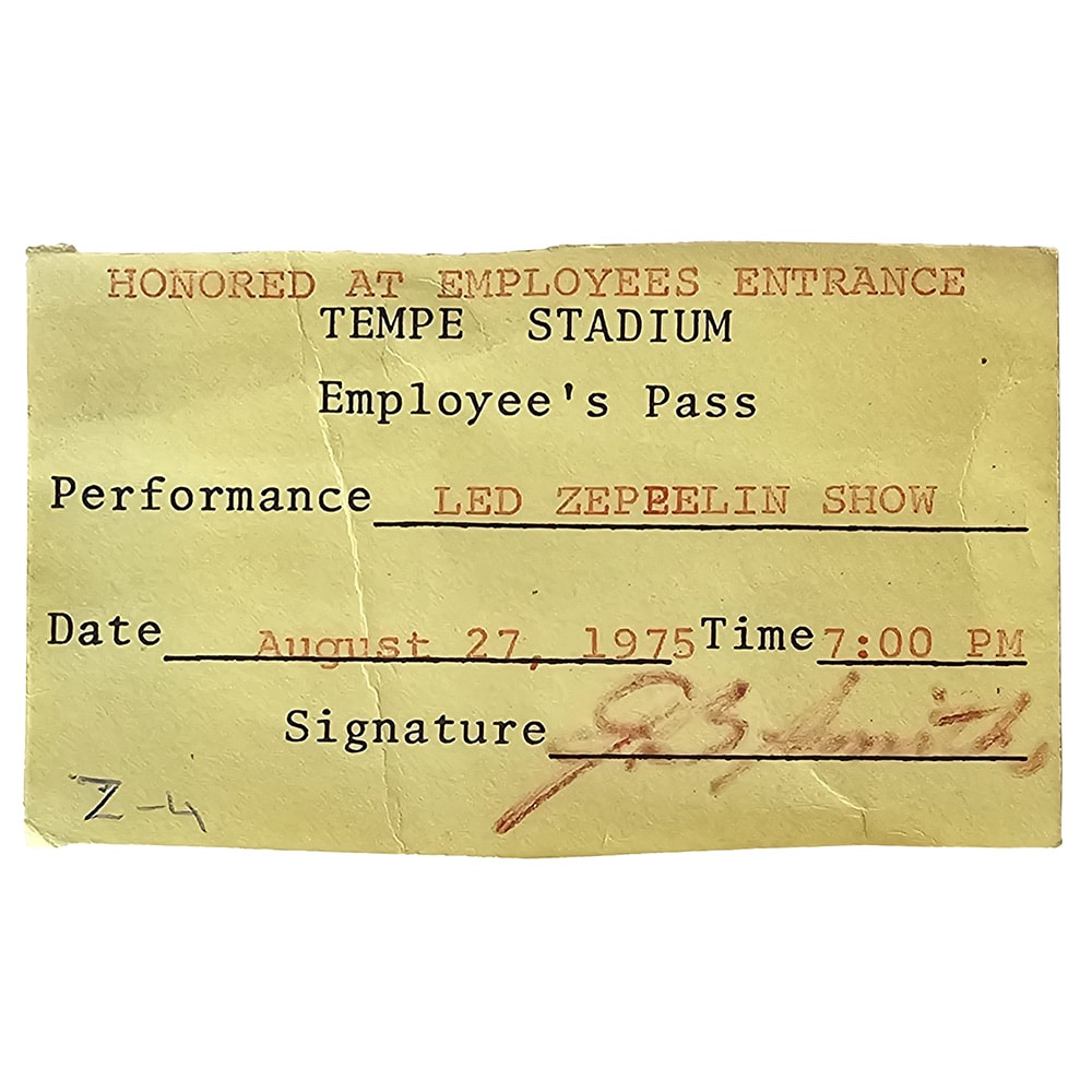 Concert Rarity <br>1975.08.27 <br>Tempe, Employee Pass