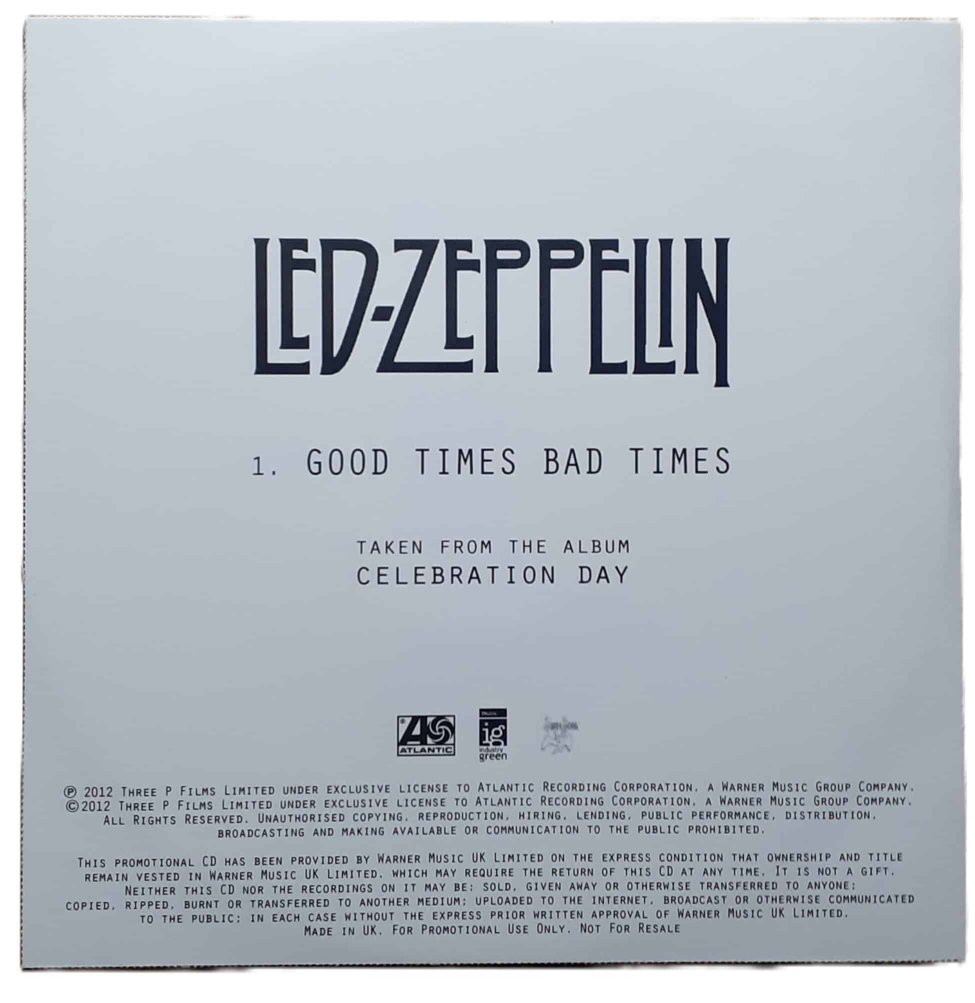 Celebration Day <br>CD, Promotional, Good Times Bad Times (UK) - Image 3