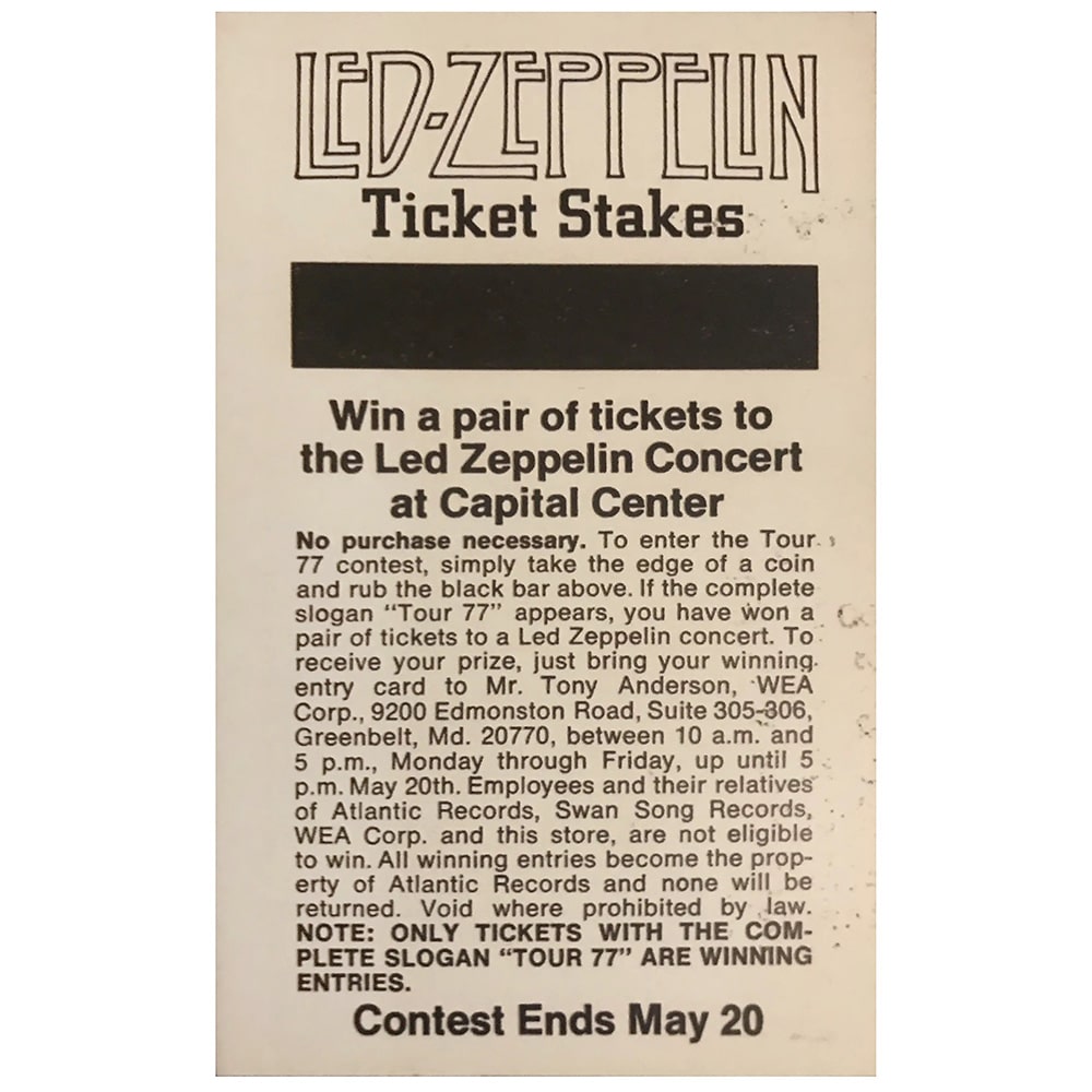Concert Rarity <br>1977.05 <br>Ticket Sweepstakes, Landover, MD
