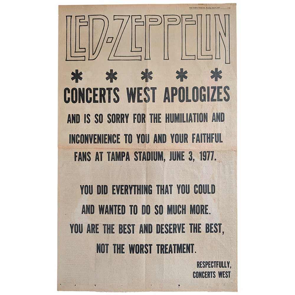 Concert Rarity <br>1977.06.03 <br>Tampa, Apology