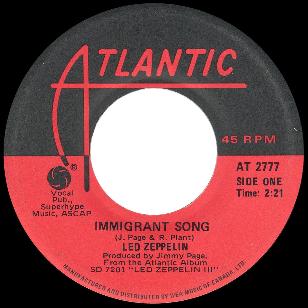 Single <br>Canada (AT 2777) <br>Immigrant Song / Hey, Hey, What Can I Do (#3) - Image 2