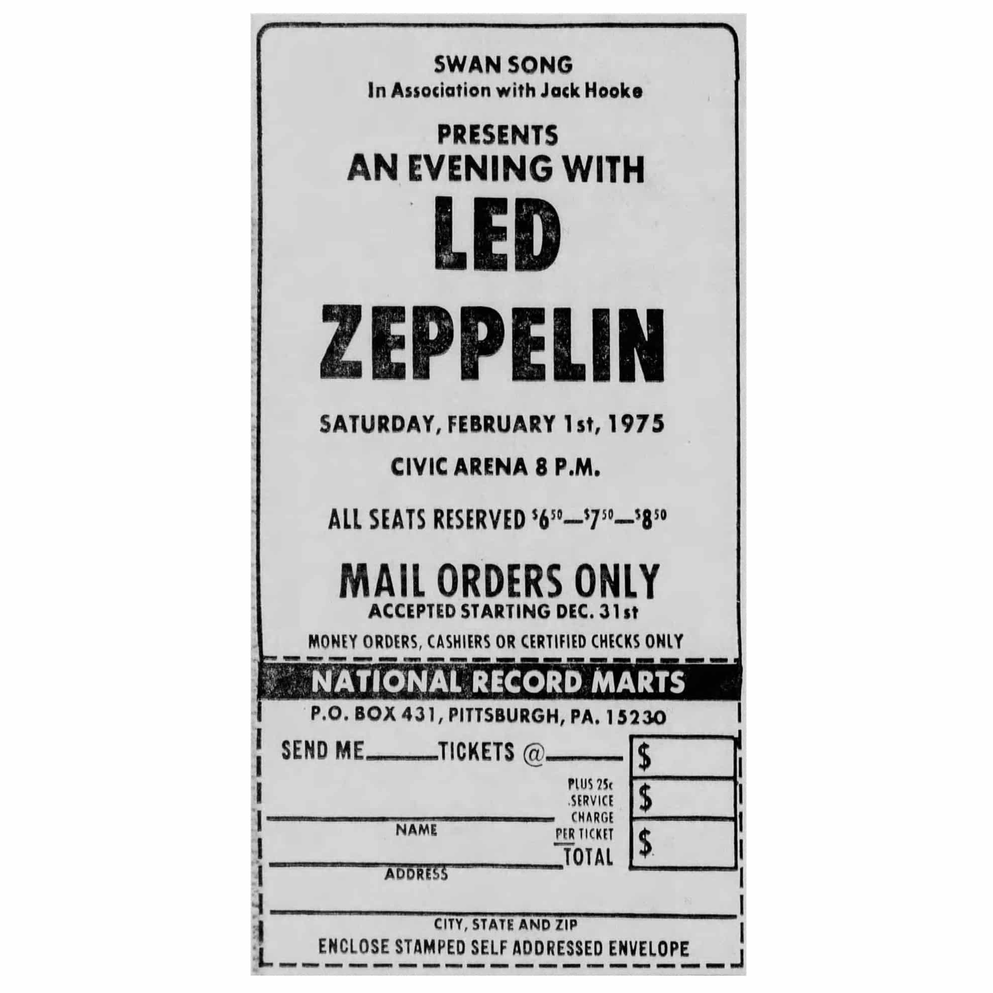 Concert Advertisement <br>1975.02.01 <br>Pittsburgh, PA (Ad)