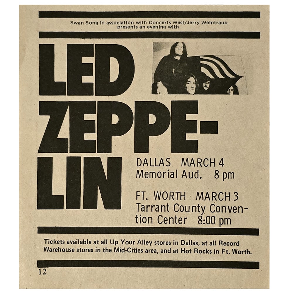 Concert Advertisement <br>1975.03Mar <br>Dallas & FT. Worth, TX (Ad)