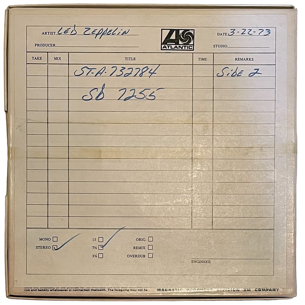 Reel-to-Reel <br>Houses of the Holy <br>SD 7255, Advanced Copy (USA) - Image 3