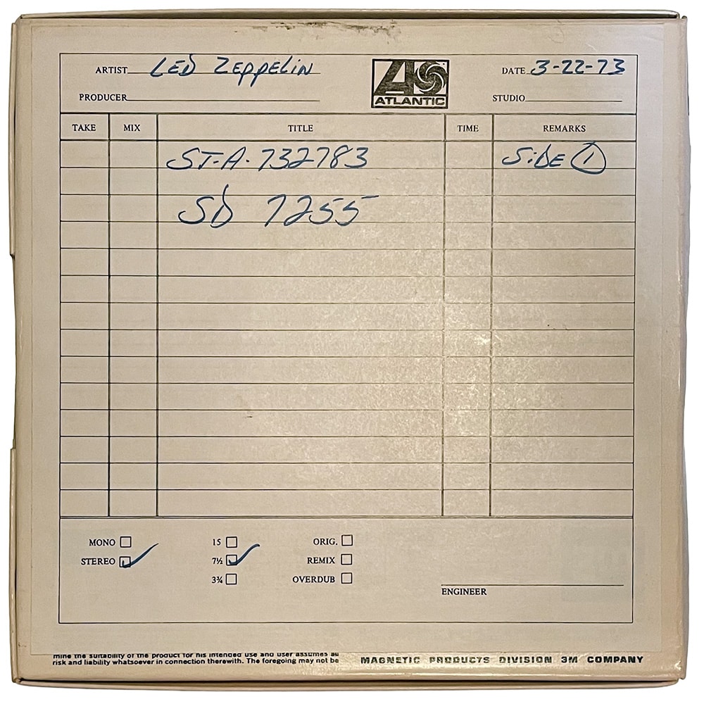 Reel-to-Reel <br>Houses of the Holy <br>SD 7255, Advanced Copy (USA) - Image 2